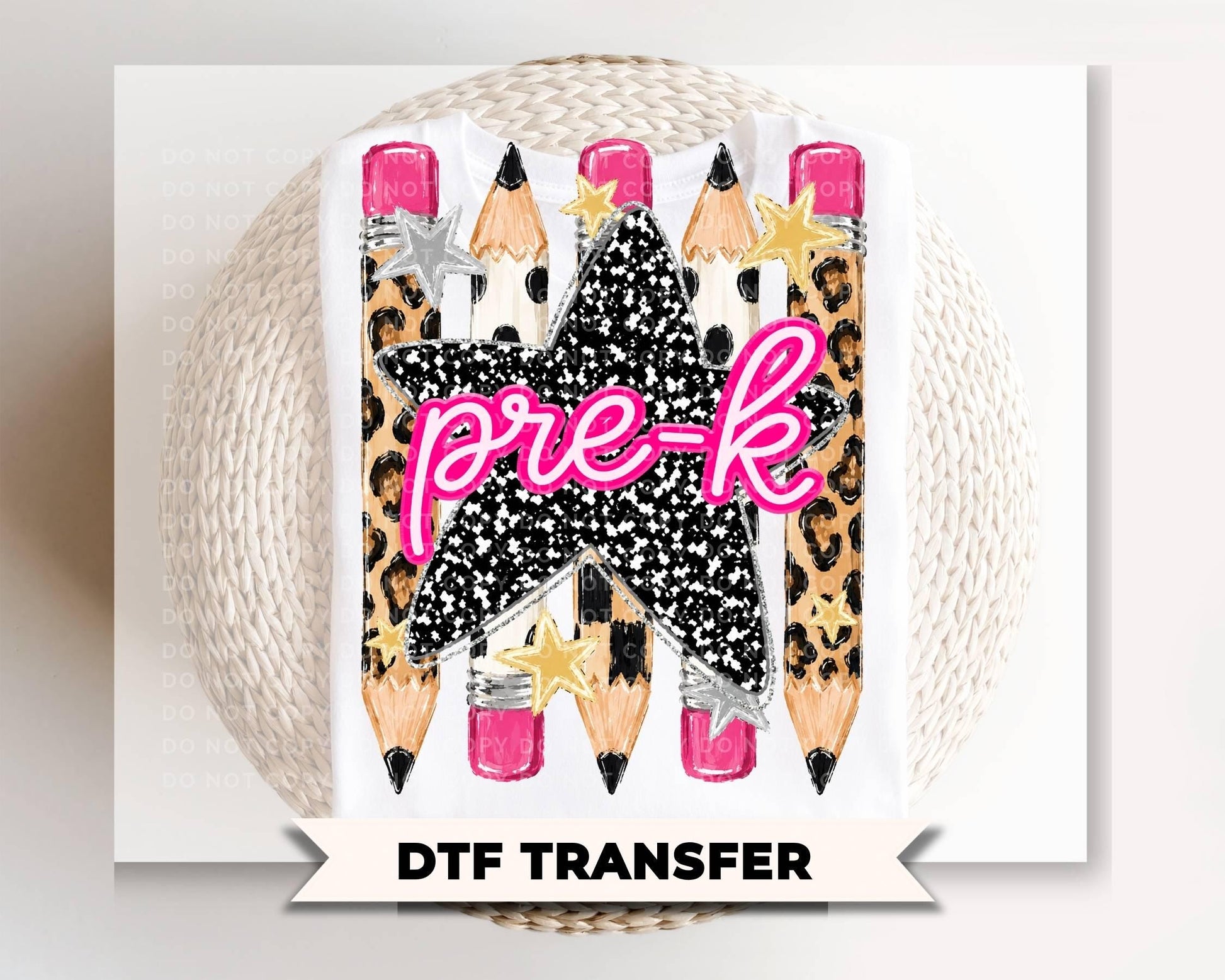 Preppy Pre-K Back To School Pencil DTF Transfer, Leopard Checkered First Day of School Tshirt Design
