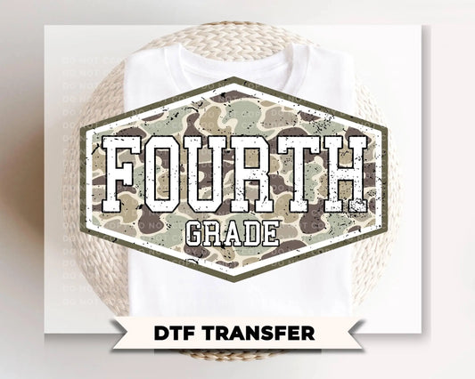 Camo Back To School Fourth Grade DTF Transfer, First Day Of School Tshirt Design