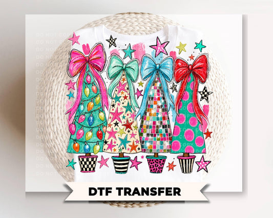 Whimsical Christmas Tree DTF Transfer, Ready to Press, Trendy Christmas Shirt Design