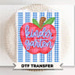 Striped Apple Kindergarten DTF Transfer, Ready to Press, First Day of School Tshirt Design