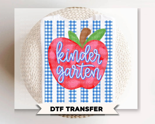 Striped Apple Kindergarten DTF Transfer, Ready to Press, First Day of School Tshirt Design