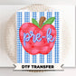 Striped Apple Pre-K DTF Transfer, Ready to Press, First Day of School Tshirt Design