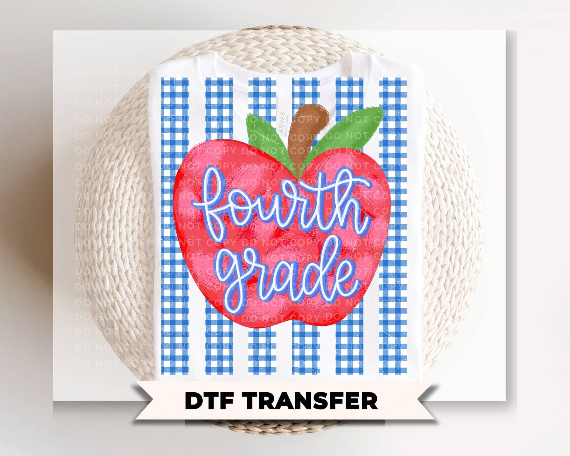 Striped Apple Fourth Grade DTF Transfer, Ready to Press, First Day of School Tshirt Design