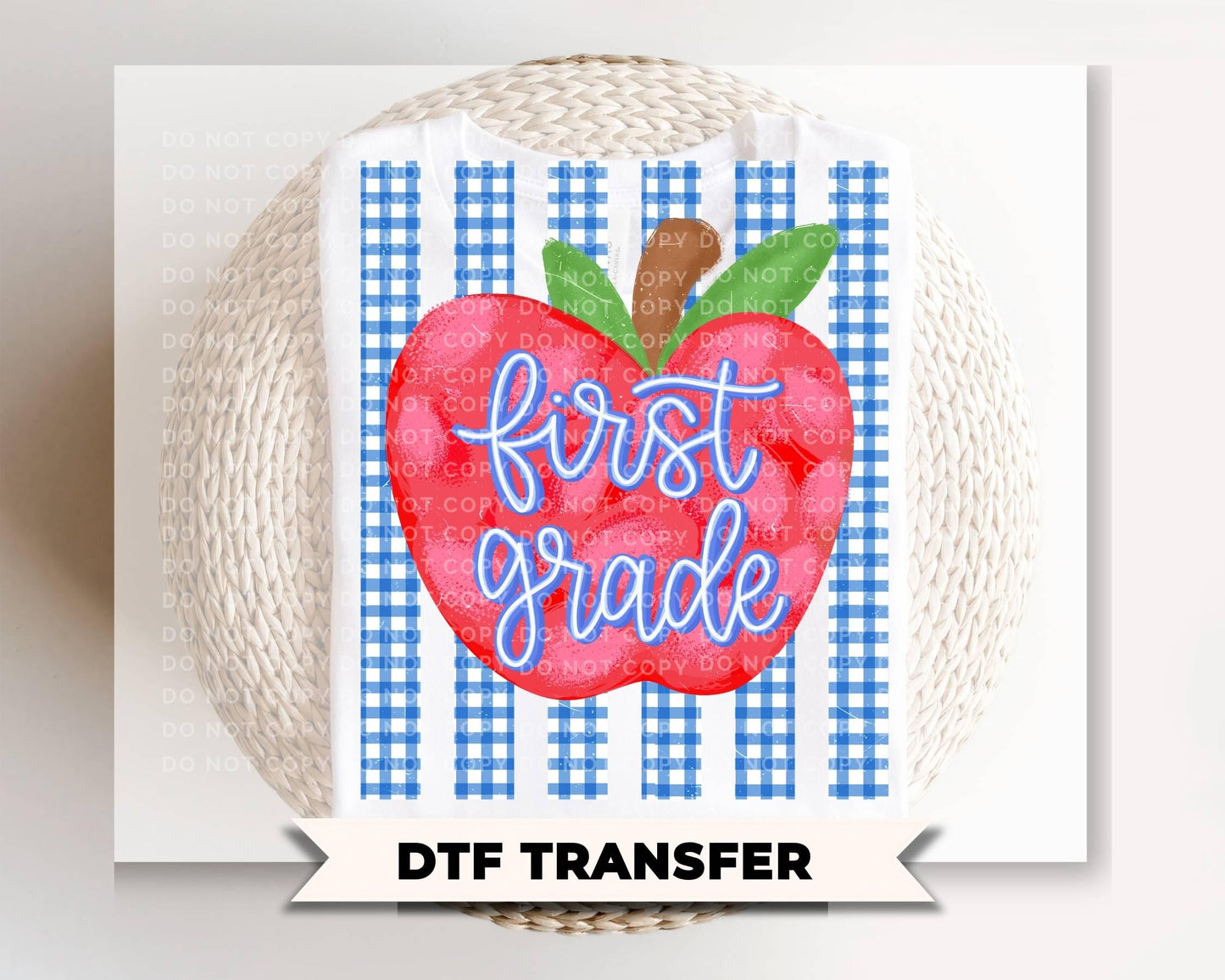 Striped Apple First Grade DTF Transfer, Ready to Press, First Day of School Tshirt Design