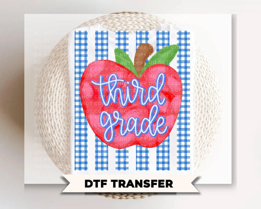 Striped Apple Third Grade DTF Transfer, Ready to Press, First Day of School Tshirt Design