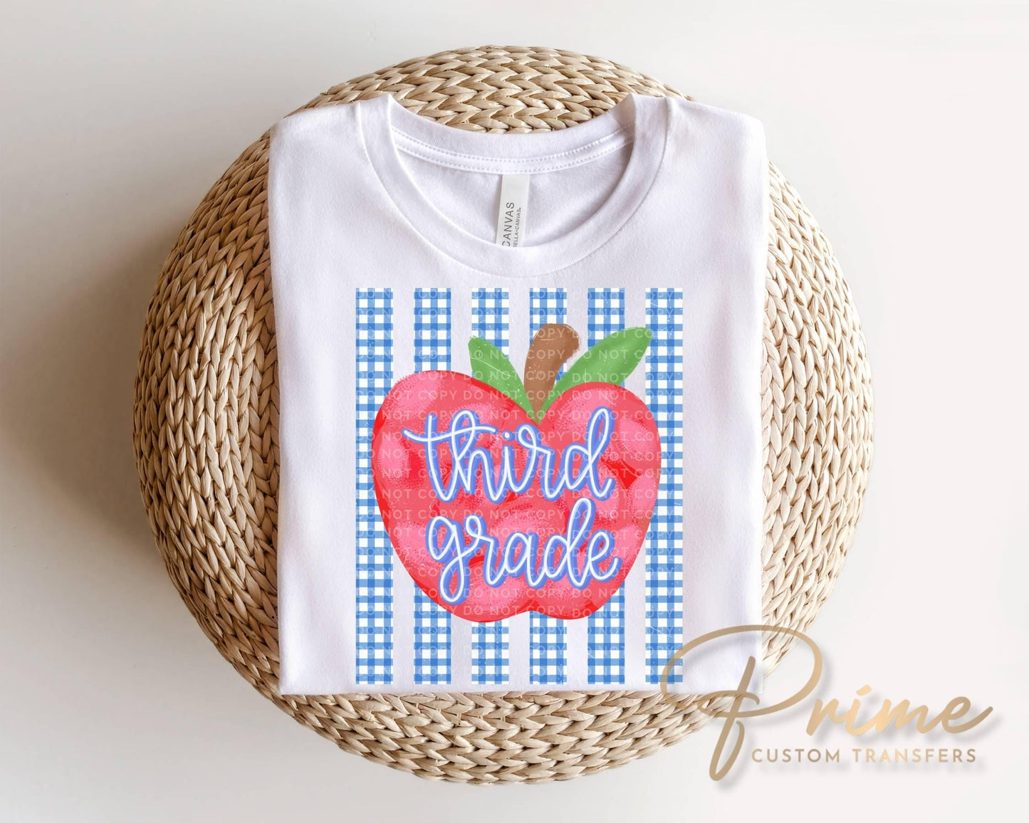 Striped Apple Third Grade DTF Transfer, Ready to Press, First Day of School Tshirt Design