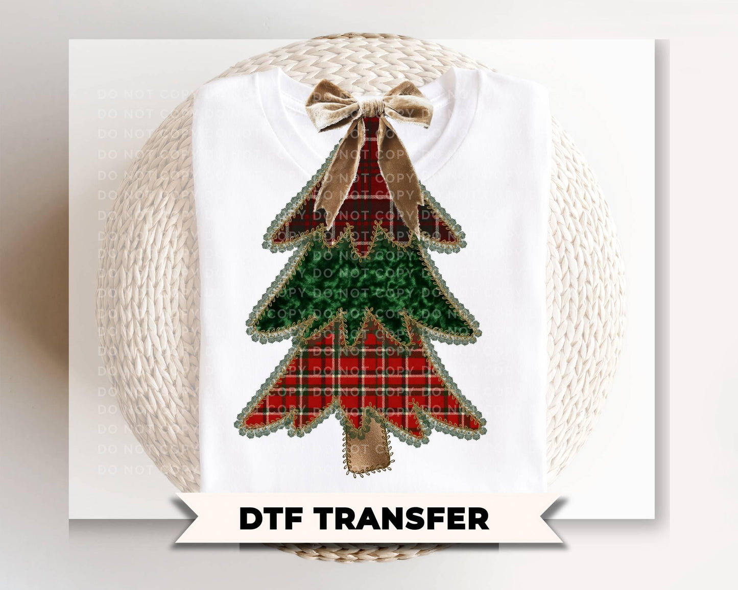 Plaid Christmas Tree DTF Transfer, Ready to Press, Patchwork Tshirt Design