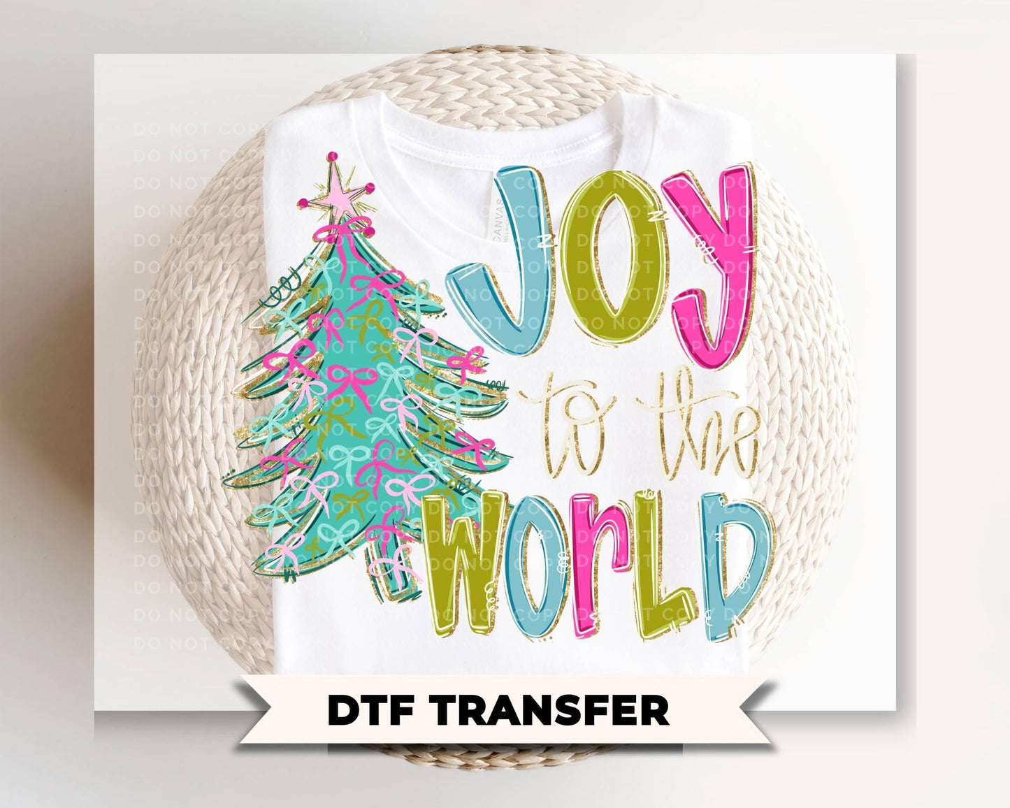 Joy To The World DTF Transfer, Ready to Press, Preppy Christmas Tshirt Design