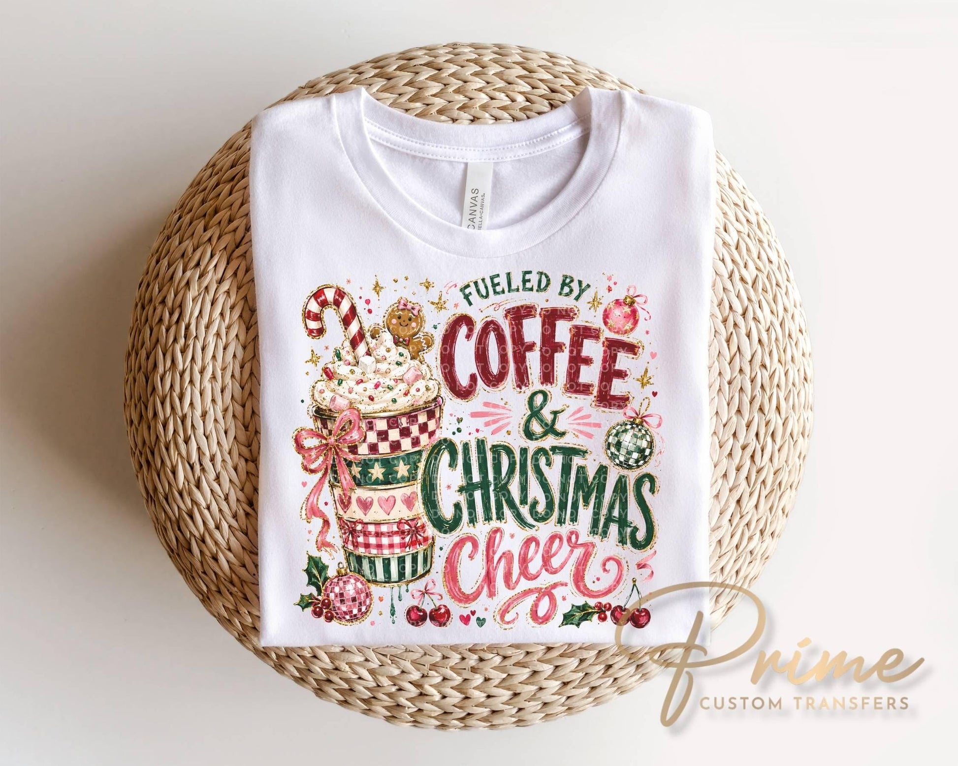 Fueled By Coffee And Christmas Cheer DTF Transfer, Ready to Press, Coffee Lover Tshirt Design