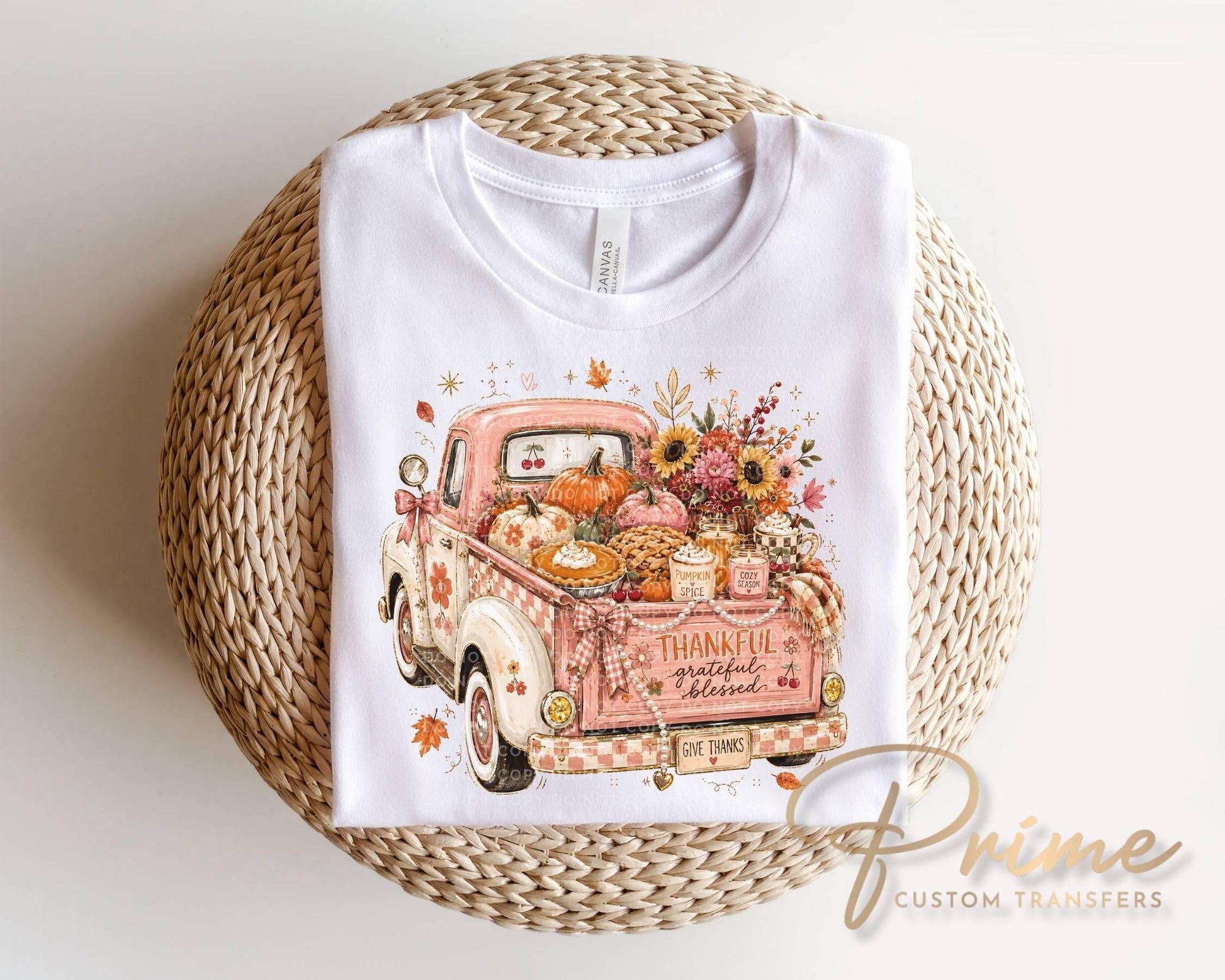 Pink Fall Pumpkin Truck DTF Transfer, Ready to Press, Thanksgiving Tshirt Design