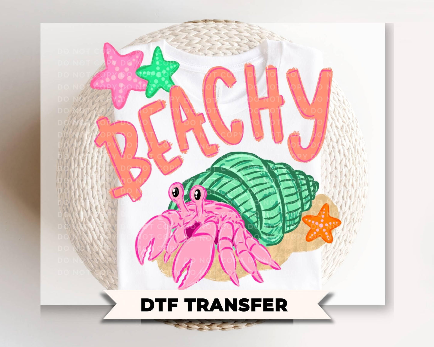 Beachy Hermit Crab DTF Transfer, Ready to Press, Coastal Summer T-Shirt Design