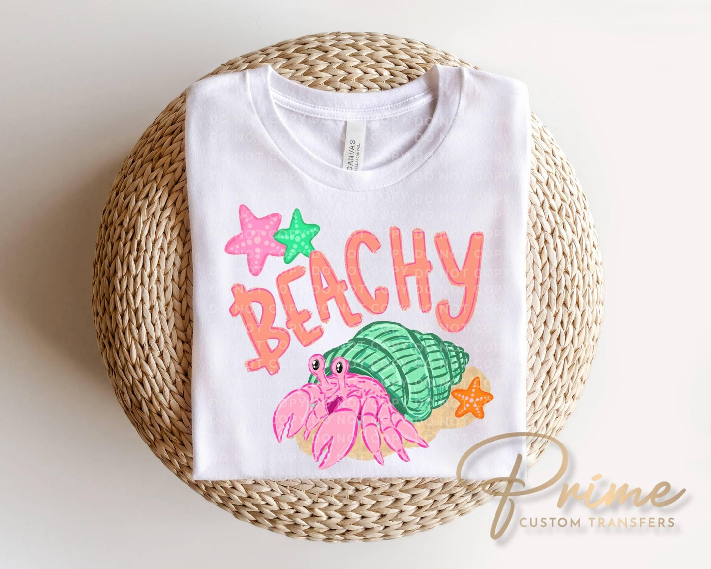 Beachy Hermit Crab DTF Transfer, Ready to Press, Coastal Summer T-Shirt Design