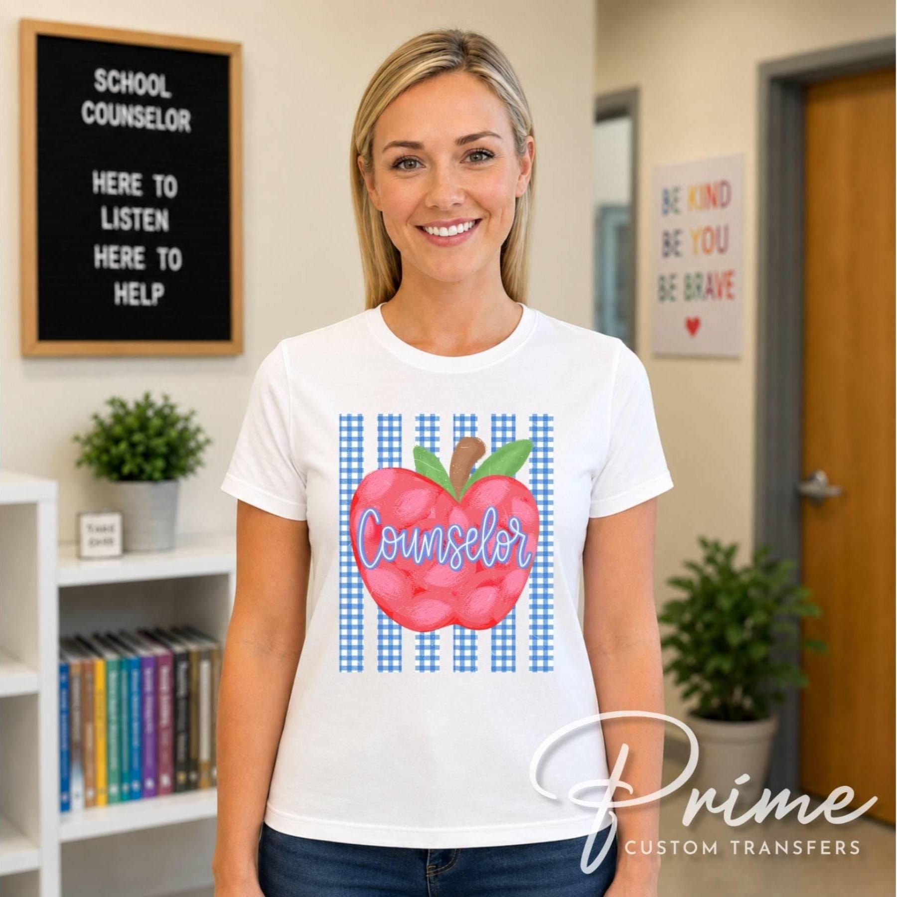 Striped School Counselor Apple DTF Transfer, Ready to Press, Back to School, First Day of School Tshirt Design, Teacher Appreciation