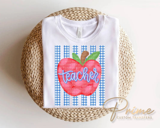 Striped School Teacher Apple DTF Transfer, Ready to Press, Back to School, First Day of School Tshirt Design, Teacher Appreciation