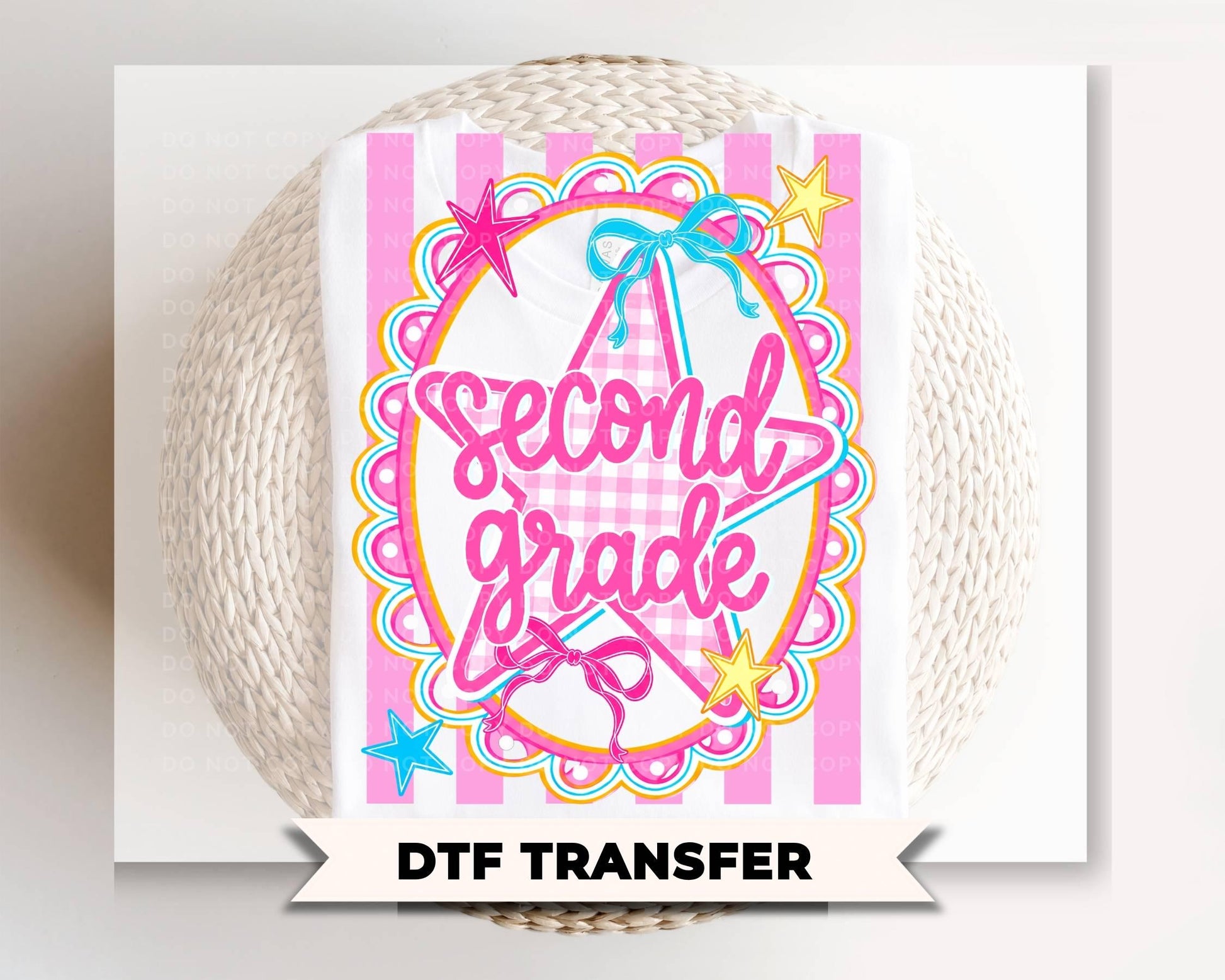 Back to School Second Grade DTF Transfer, Ready to Press, Pink Gingham First Day of School Tshirt Design