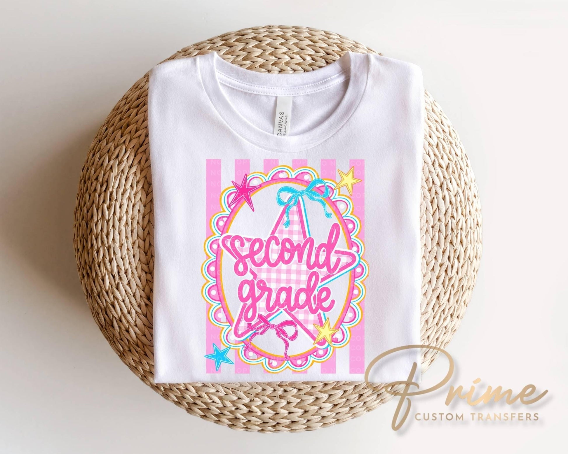 Back to School Second Grade DTF Transfer, Ready to Press, Pink Gingham First Day of School Tshirt Design