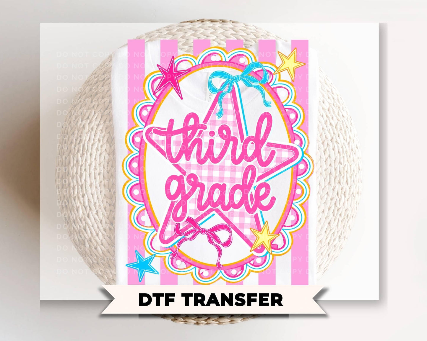 Back to School Third Grade DTF Transfer, Ready to Press, Pink Gingham First Day of School Tshirt Design