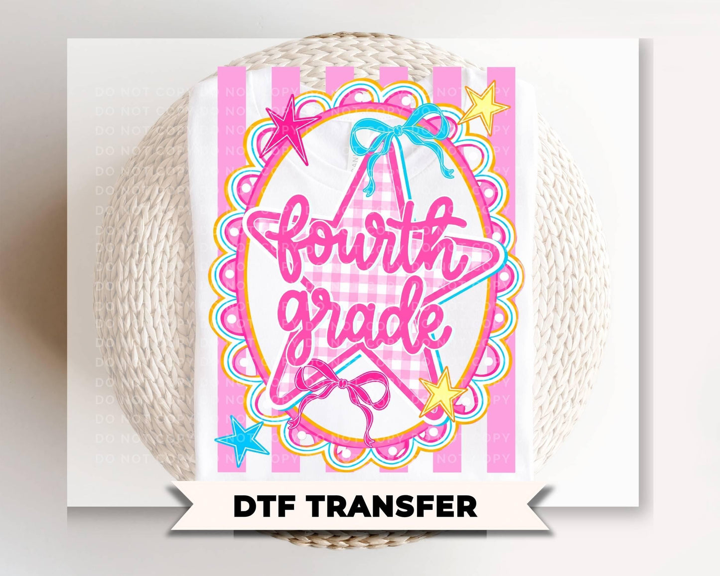 Back to School Fourth Grade DTF Transfer, Ready to Press, Pink Gingham First Day of School Tshirt Design