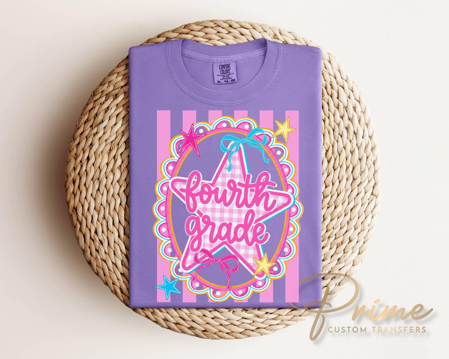 Back to School Fourth Grade DTF Transfer, Ready to Press, Pink Gingham First Day of School Tshirt Design