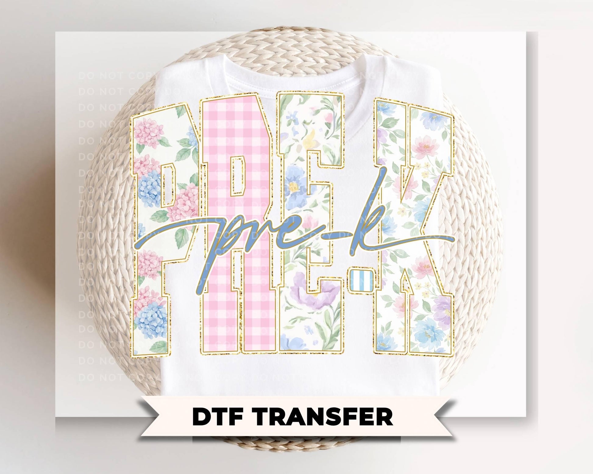 Back to School Pre K DTF Transfer, Ready to Press, Striped Floral Coquette, First Day of School Tshirt Design