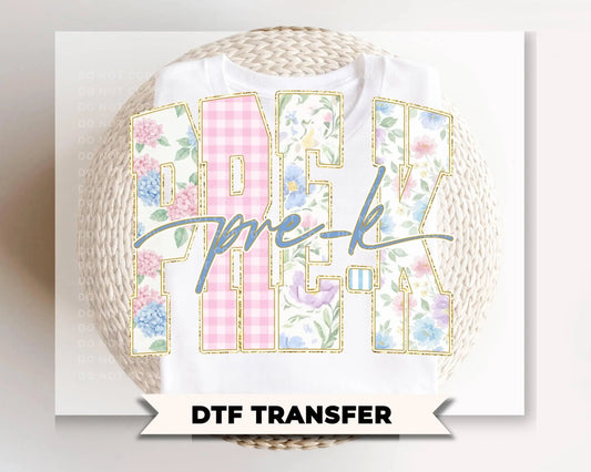 Back to School Pre K DTF Transfer, Ready to Press, Striped Floral Coquette, First Day of School Tshirt Design