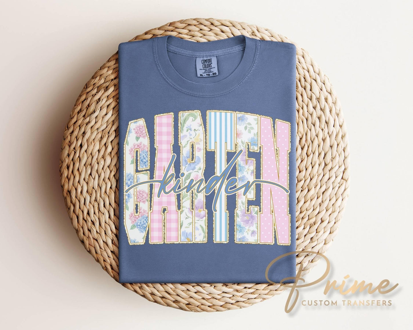 Back to School Kindergarten DTF Transfer, Ready to Press, Striped Floral Coquette, First Day of School Tshirt Design