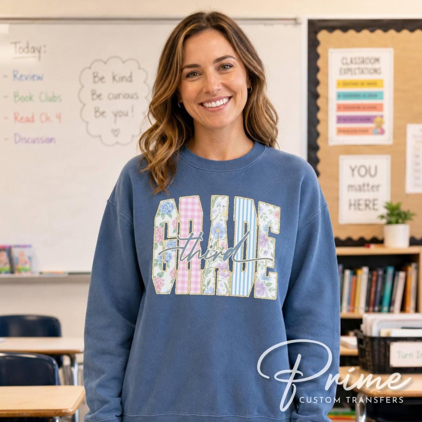 Back to School Third Grade DTF Transfer, Ready to Press, Striped Floral Coquette, First Day of School Tshirt Design
