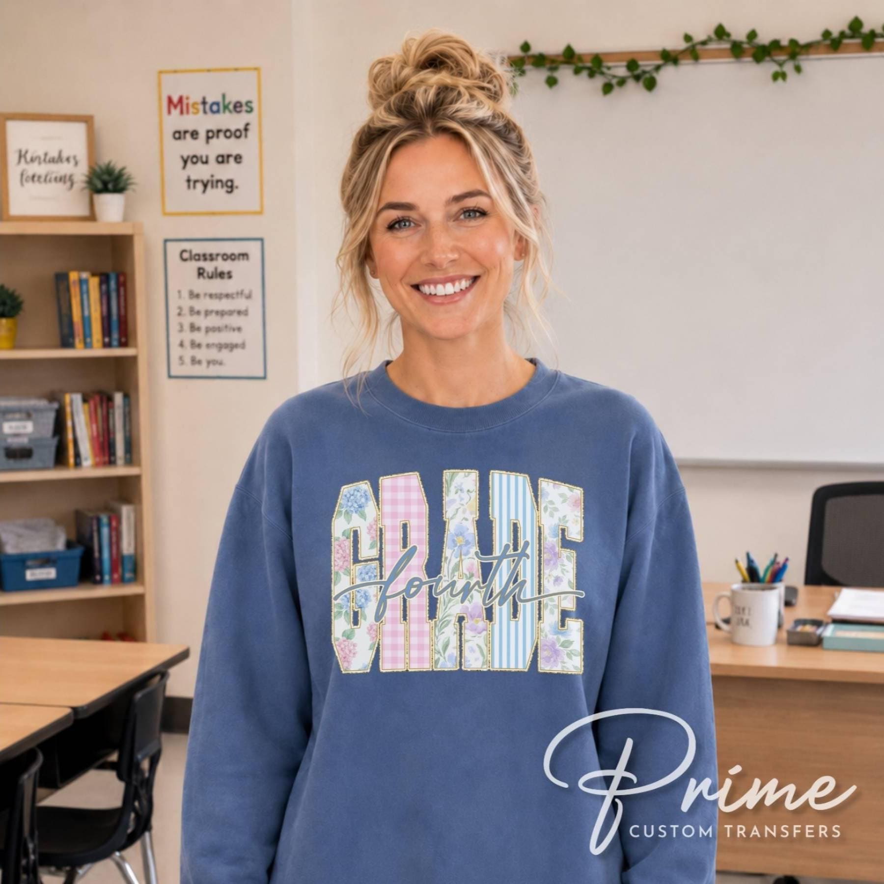 Back to School Fourth Grade DTF Transfer, Ready to Press, Striped Floral Coquette, First Day of School Tshirt Design