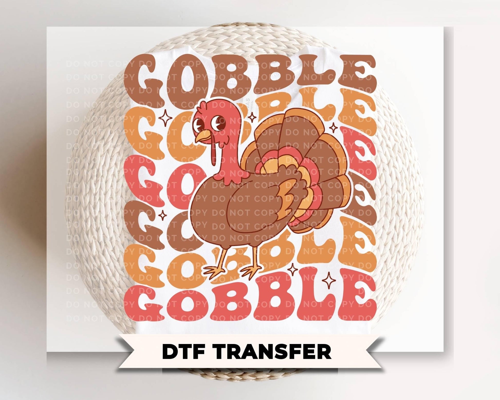 Retro Gobble Gobble DTF Transfer, Ready to Press, Kids Thanksgiving Turkey Tshirt Design