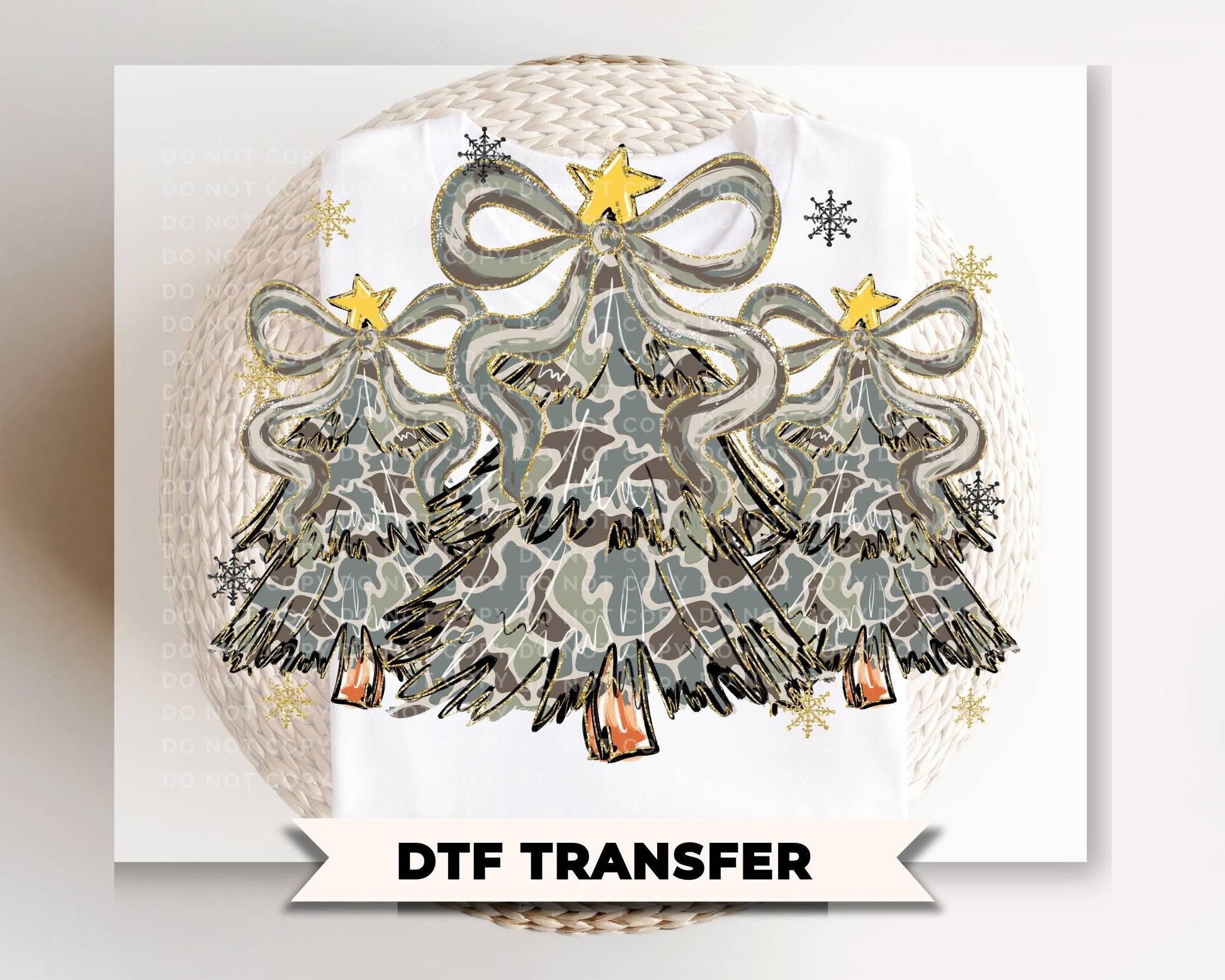 Coquette Camouflage Christmas Trees DTF Transfer, Ready to Press, Brushstroke Tshirt Design