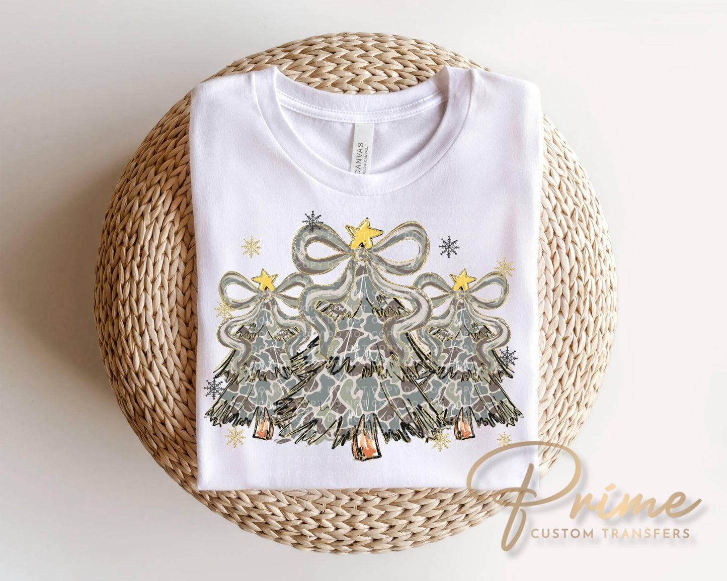 Coquette Camouflage Christmas Trees DTF Transfer, Ready to Press, Brushstroke Tshirt Design