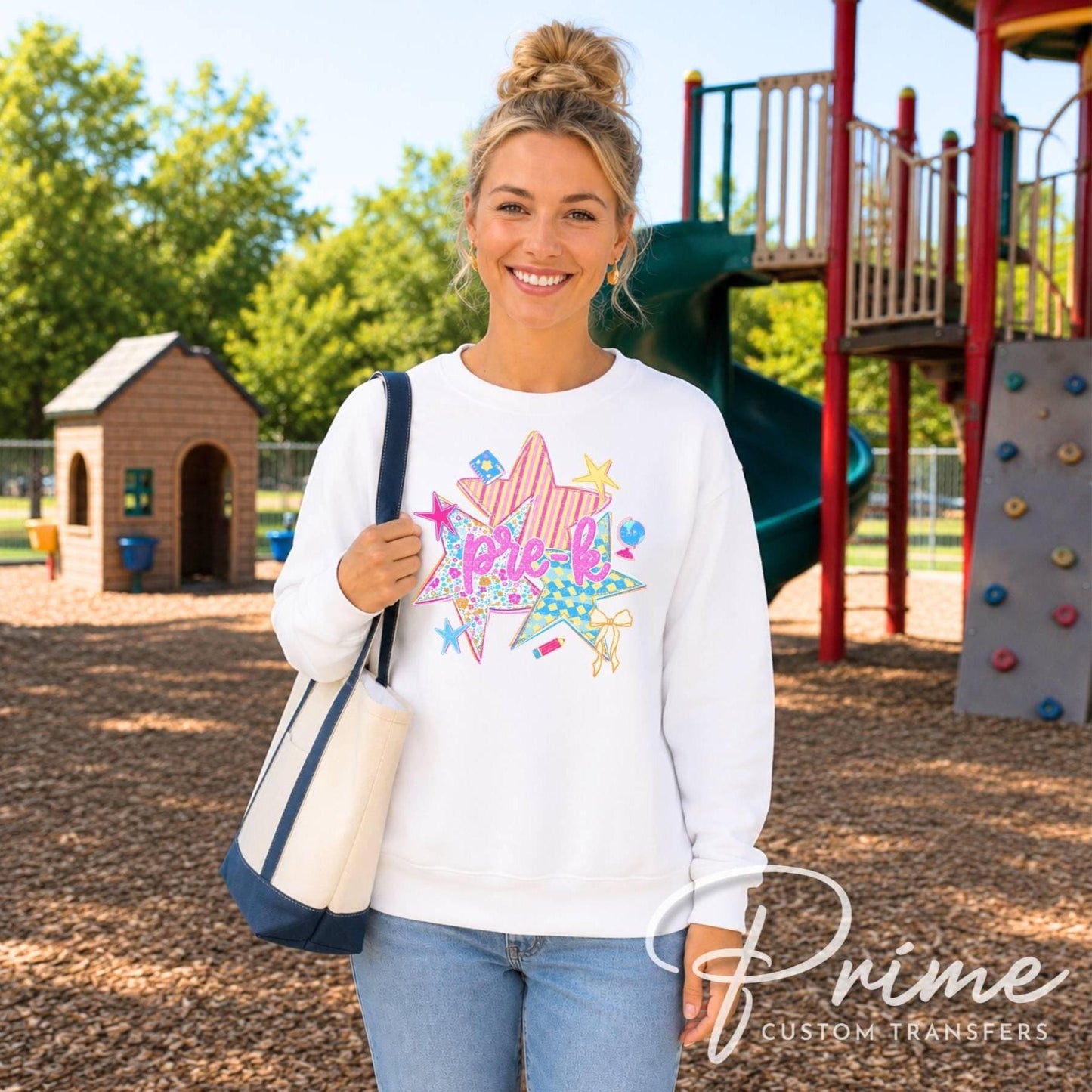 Back to School Pre K DTF Transfer, Ready to Press, Preppy Stars First Day of School Tshirt Design