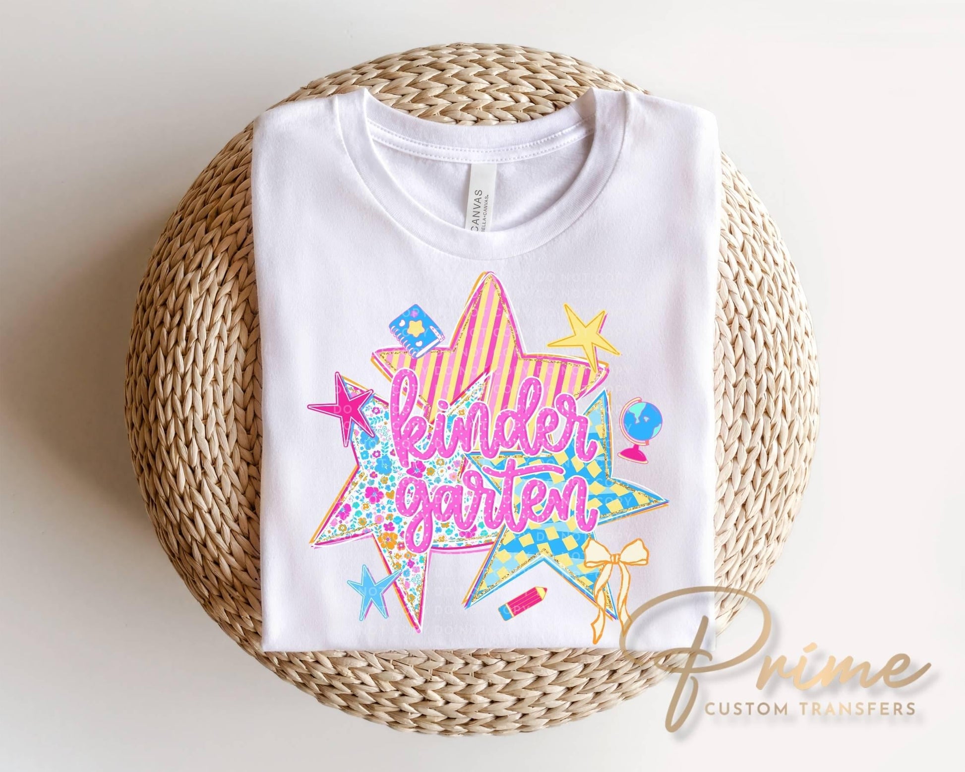 Back to School Kindergarten DTF Transfer, Ready to Press, Preppy Stars First Day of School Tshirt Design