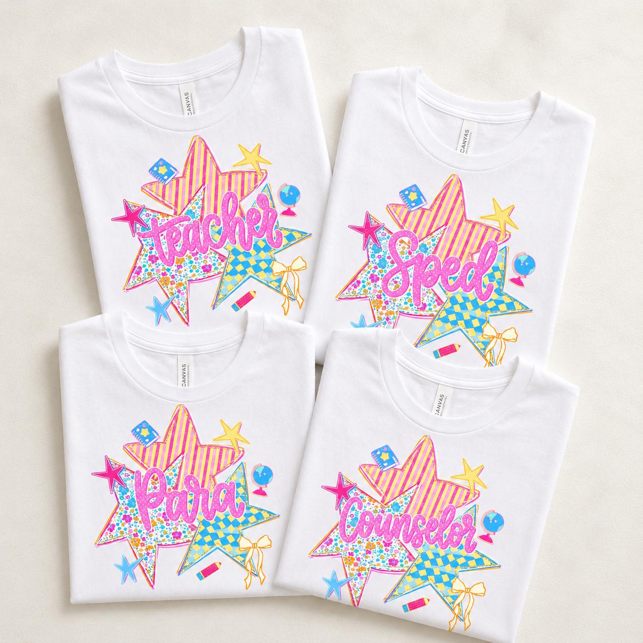 Back to School Teacher DTF Transfer, Ready to Press, Preppy Stars First Day of School Tshirt Design, Para, Counselor, Sped