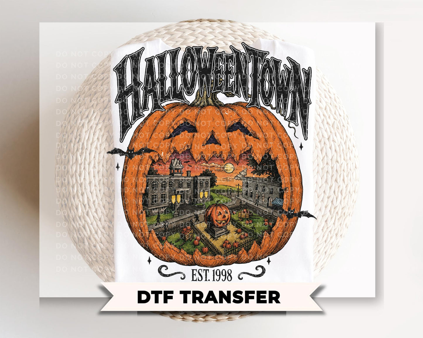 Halloween DTF Transfer, Ready to Press, T-shirt Transfers, Heat Transfer, Direct to Film, Fall, Retro, Vintage, HalloweenTown Est 1998