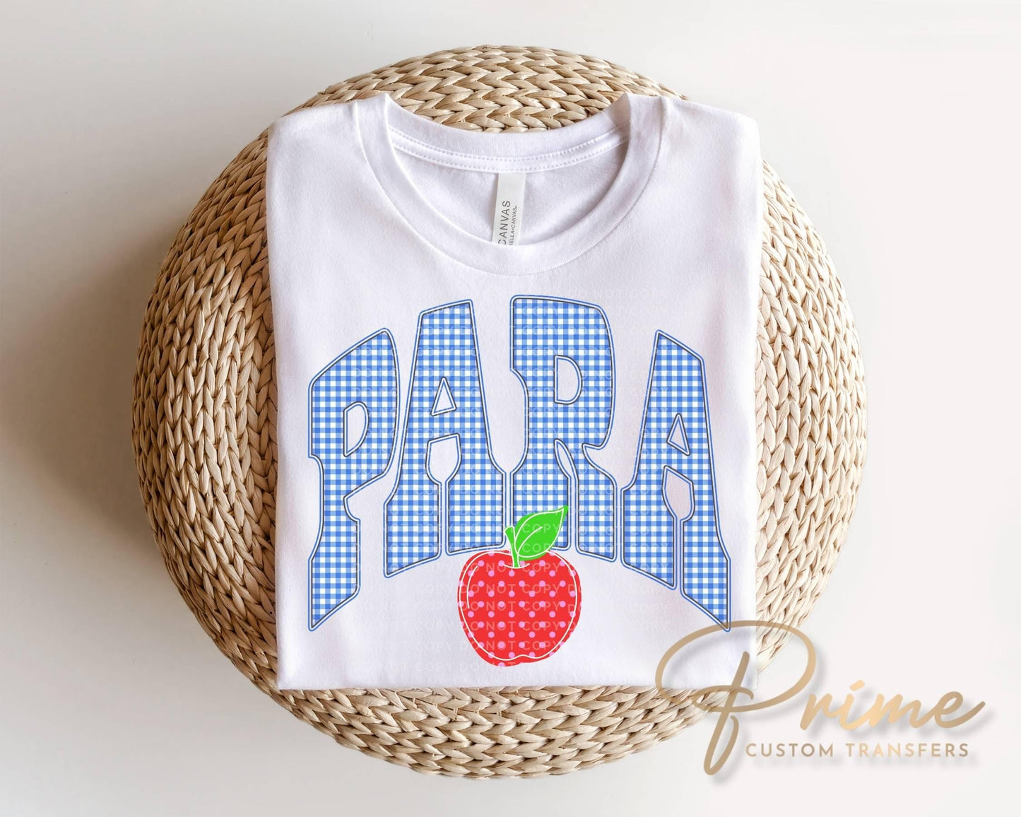 Back to School Blue Gingham Apple DTF Transfer, Ready to Press, Preppy First Day of School Tshirt Design, Para, Counselor, Sped