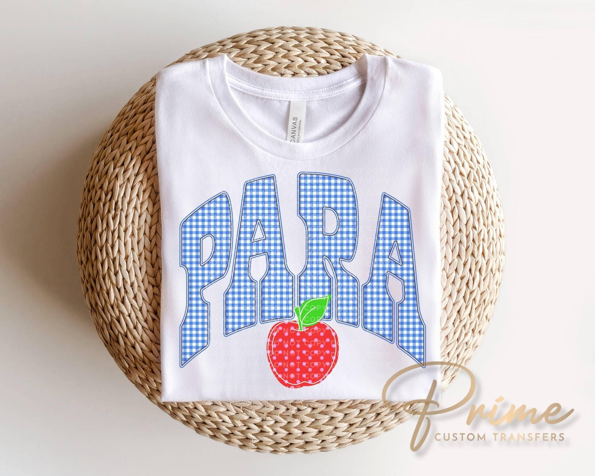 Back to School Blue Gingham Apple DTF Transfer, Ready to Press, Preppy First Day of School Tshirt Design, Para, Counselor, Sped