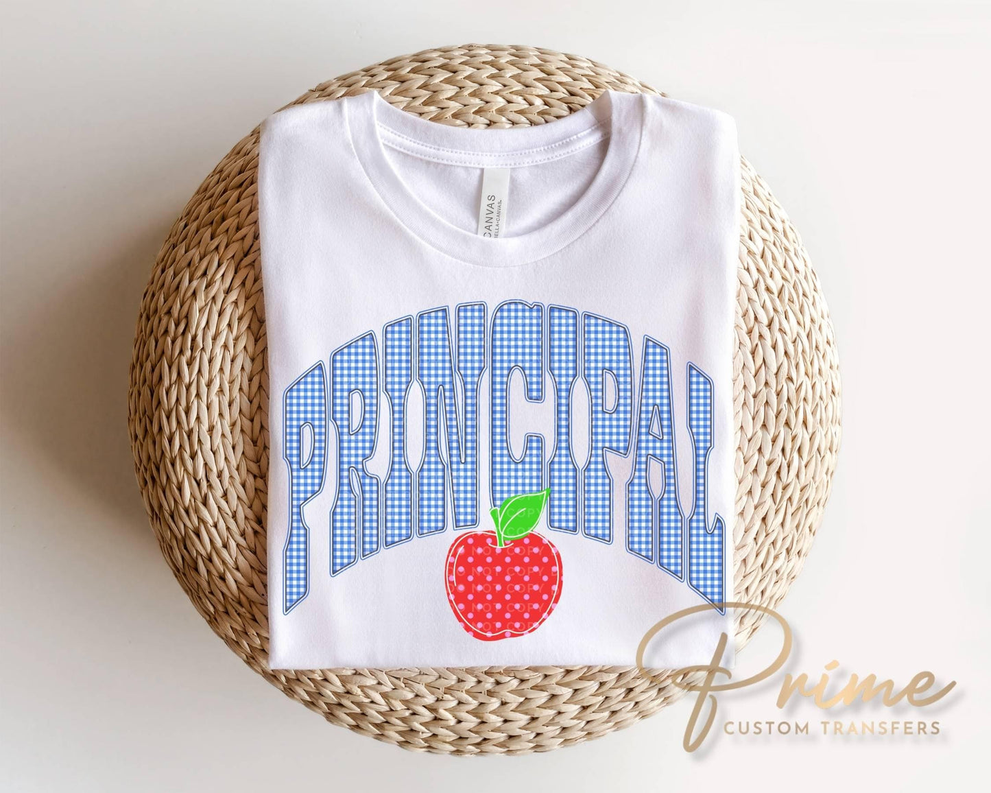 Back to School Blue Gingham Apple DTF Transfer, Ready to Press, Preppy First Day of School Tshirt Design, Para, Counselor, Sped