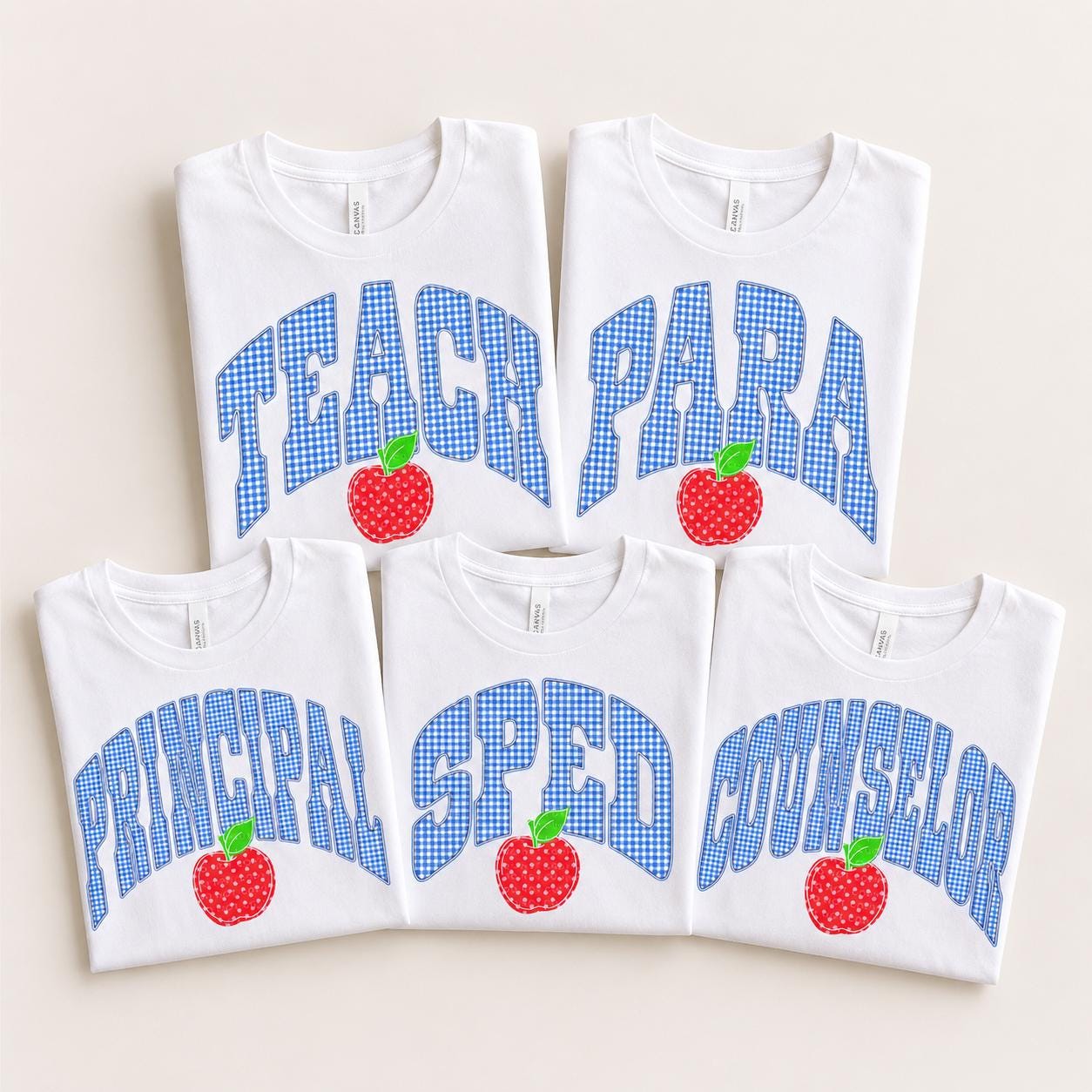 Back to School Blue Gingham Apple DTF Transfer, Ready to Press, Preppy First Day of School Tshirt Design, Para, Counselor, Sped