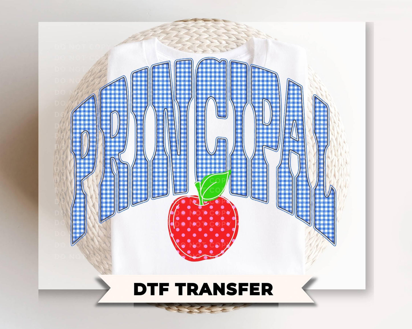 Back to School Principal DTF Transfer, Ready to Press, Blue Gingham First Day of School Tshirt Design