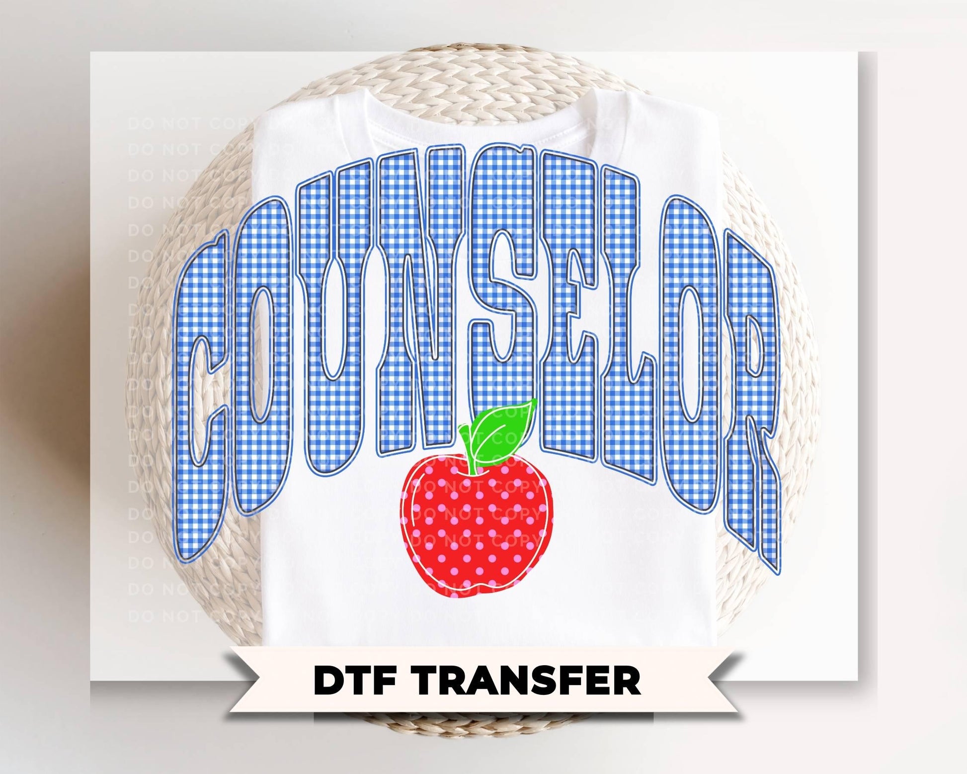 Back to School Counselor DTF Transfer, Ready to Press, Blue Gingham First Day of School Tshirt Design