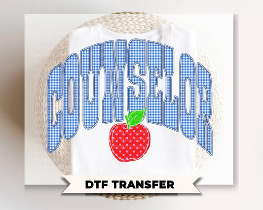 Back to School Counselor DTF Transfer, Ready to Press, Blue Gingham First Day of School Tshirt Design
