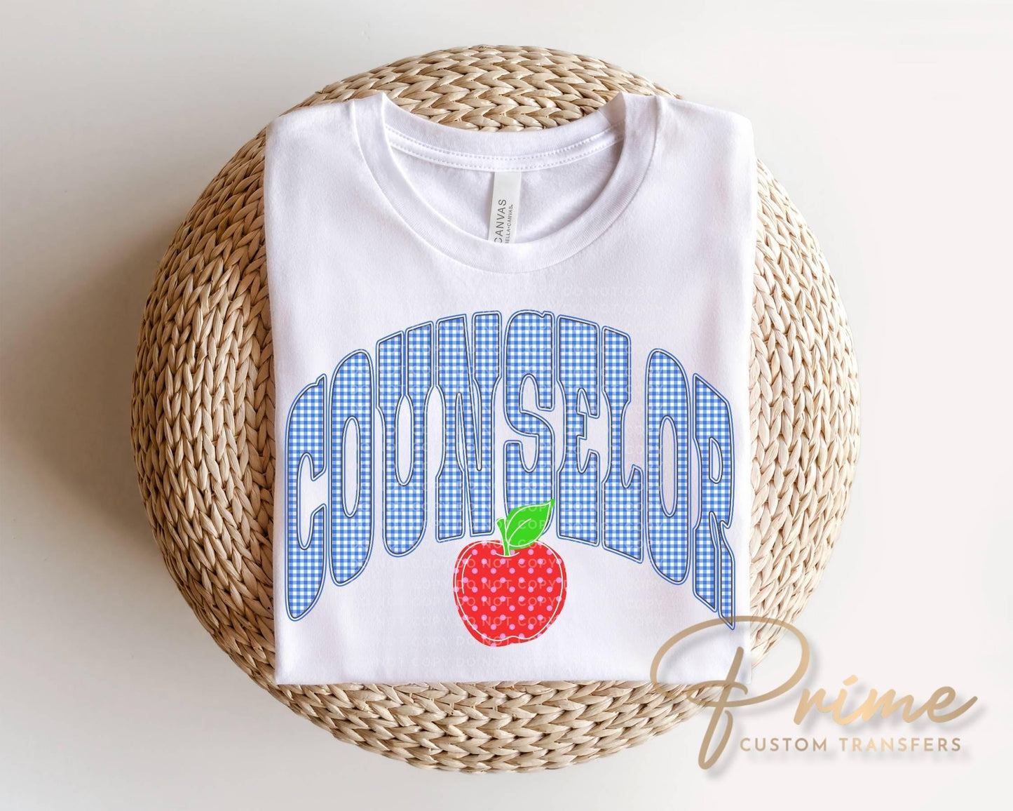 Back to School Counselor DTF Transfer, Ready to Press, Blue Gingham First Day of School Tshirt Design