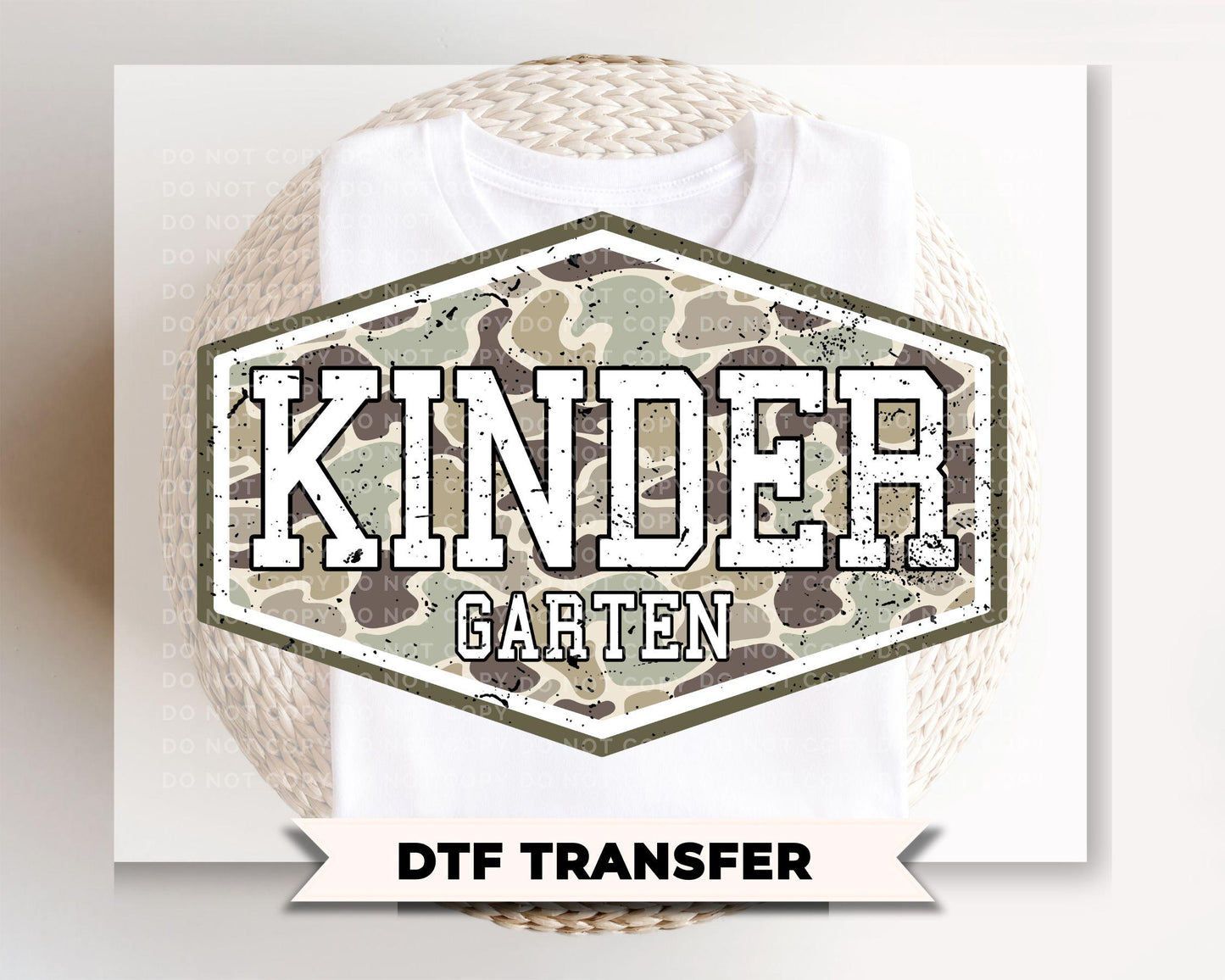 Camo Back To School Kindergarten DTF Transfer, First Day Of School Tshirt Design