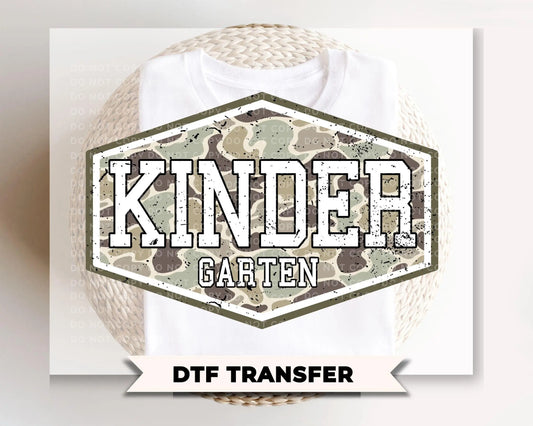 Camo Back To School Kindergarten DTF Transfer, First Day Of School Tshirt Design