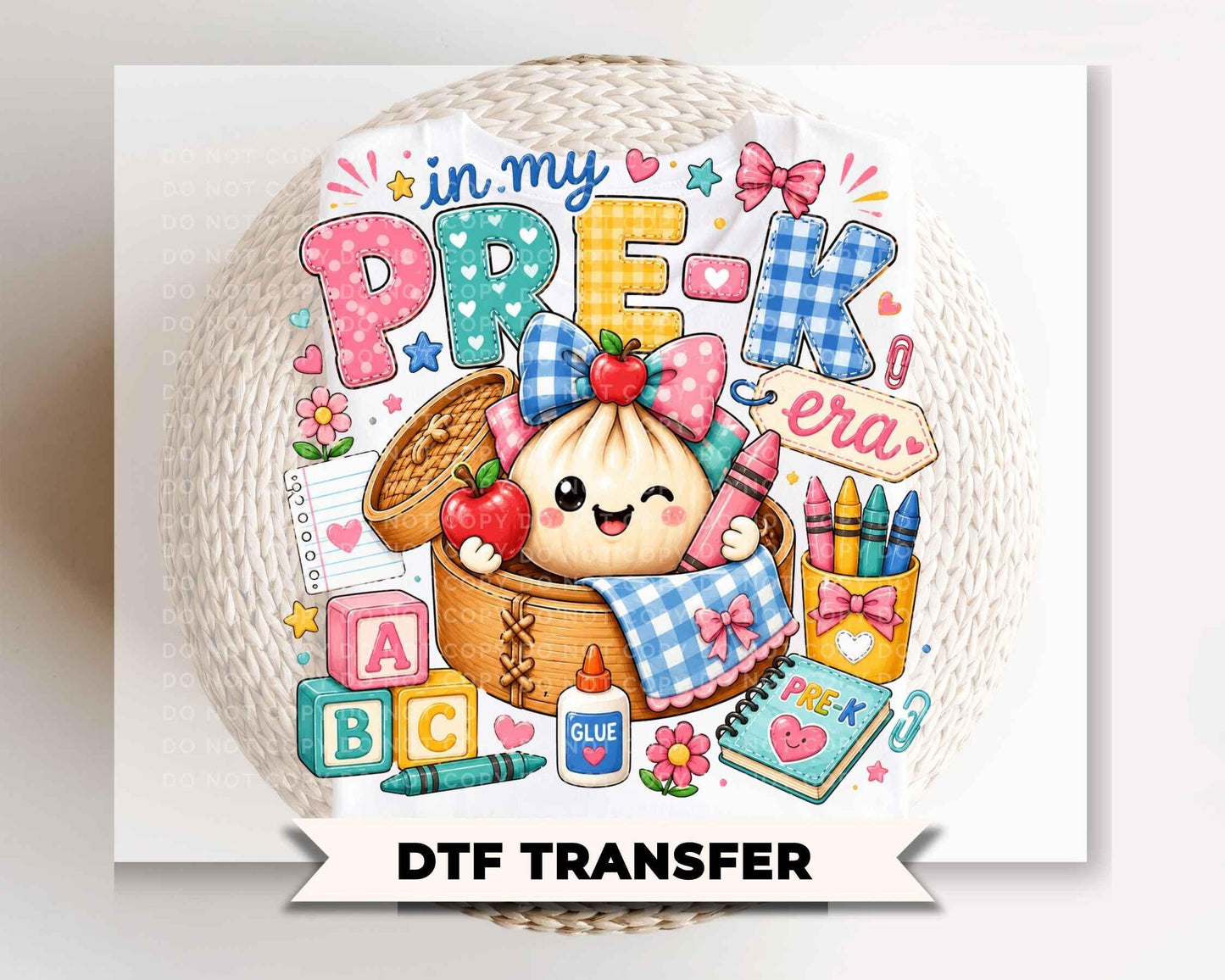 Back To School Pre K DTF Transfer, Ready to Press, Preppy Teacher, Dumpling, First Day of School Tshirt Design