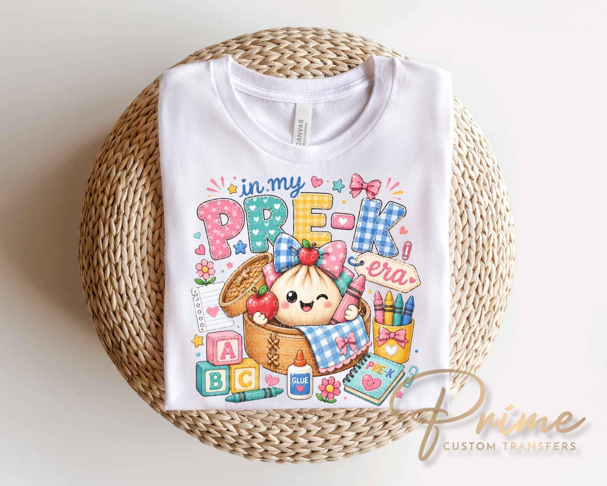 Back To School Pre K DTF Transfer, Ready to Press, Preppy Teacher, Dumpling, First Day of School Tshirt Design