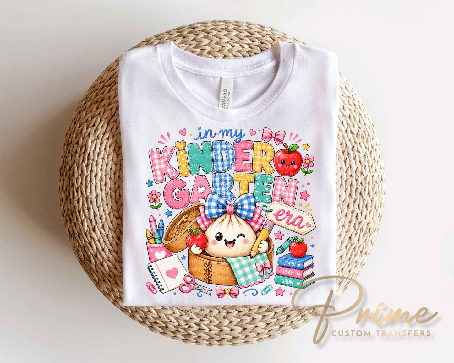 Back To School Kindergarten DTF Transfer, Ready to Press, Preppy Teacher, Dumpling, First Day of School Tshirt Design