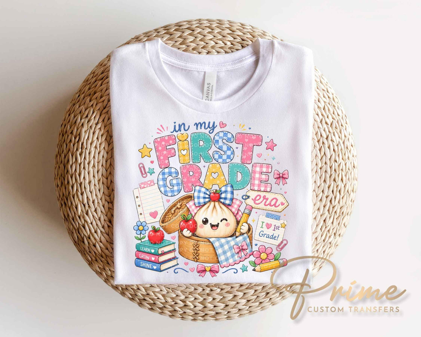 Back To School First Grade DTF Transfer, Ready to Press, Preppy Teacher, Dumpling, First Day of School Tshirt Design