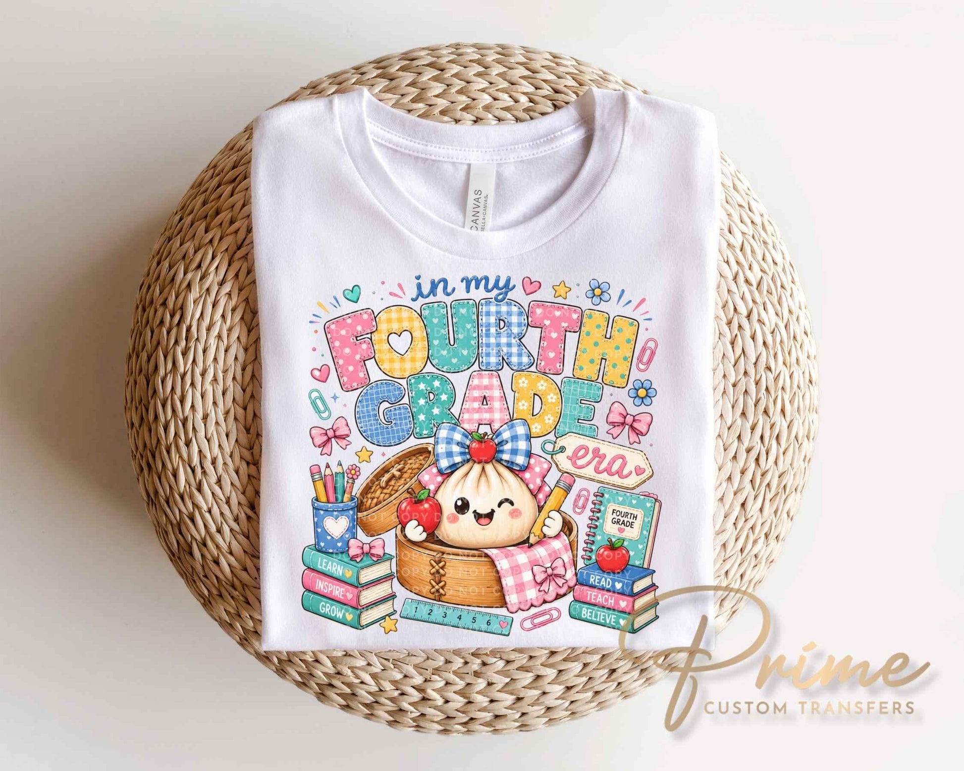 Back To School Fourth Grade DTF Transfer, Ready to Press, Preppy Teacher, Dumpling, First Day of School Tshirt Design